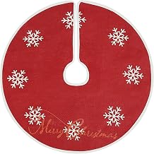 MACTING Christmas Tree Skirt, 30 inch Red Tree Skirt with 8 Snowflakes, Small Burlap Tree Cover Mat for Farmhouse Holiday Party Indoor Home New Year Xmas Tree Decorations