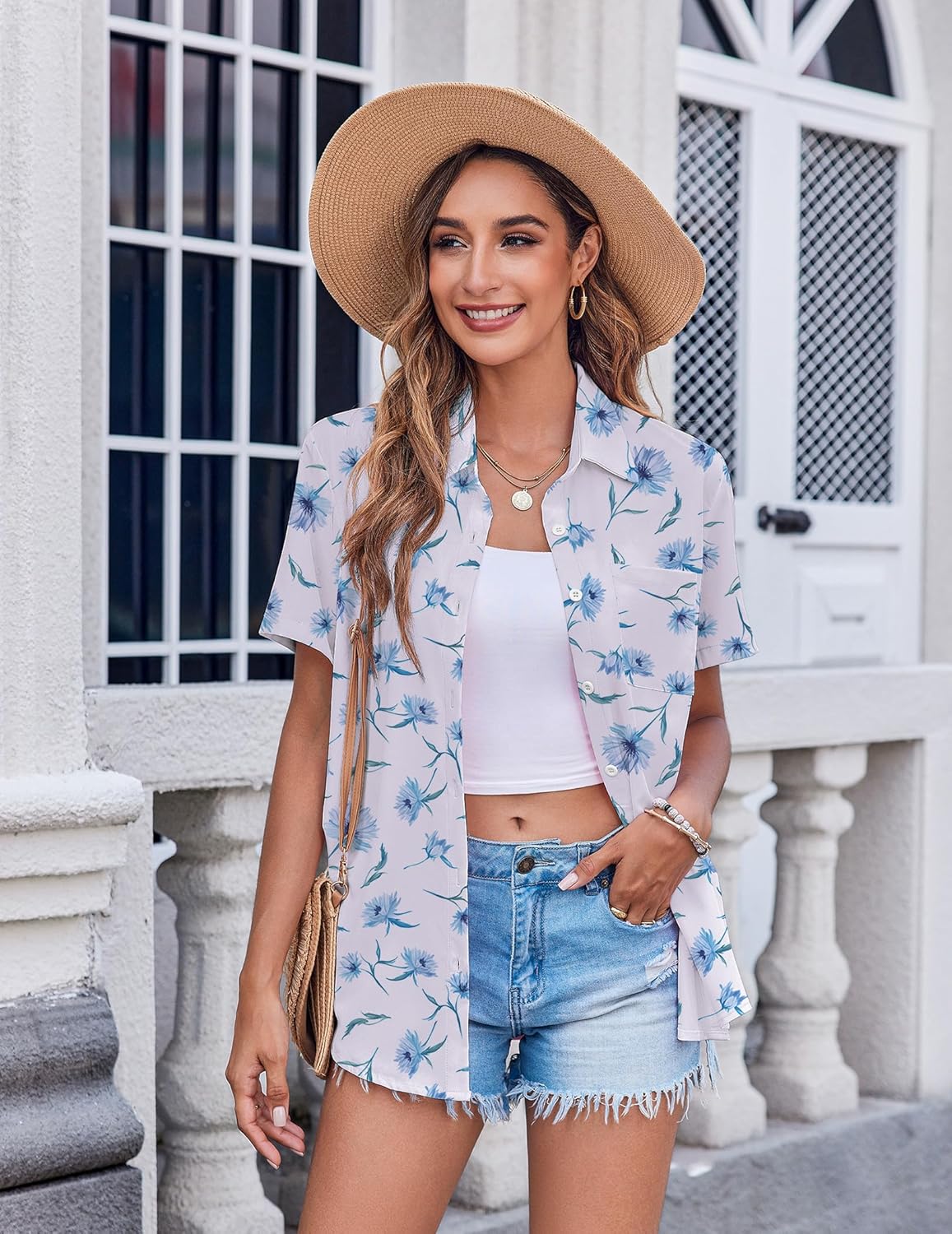 Zeagoo Womens Button Down Shirt Bust Pocket Short Sleeve Blouses Business Casual Work Tops Summer Outfits - Image 2