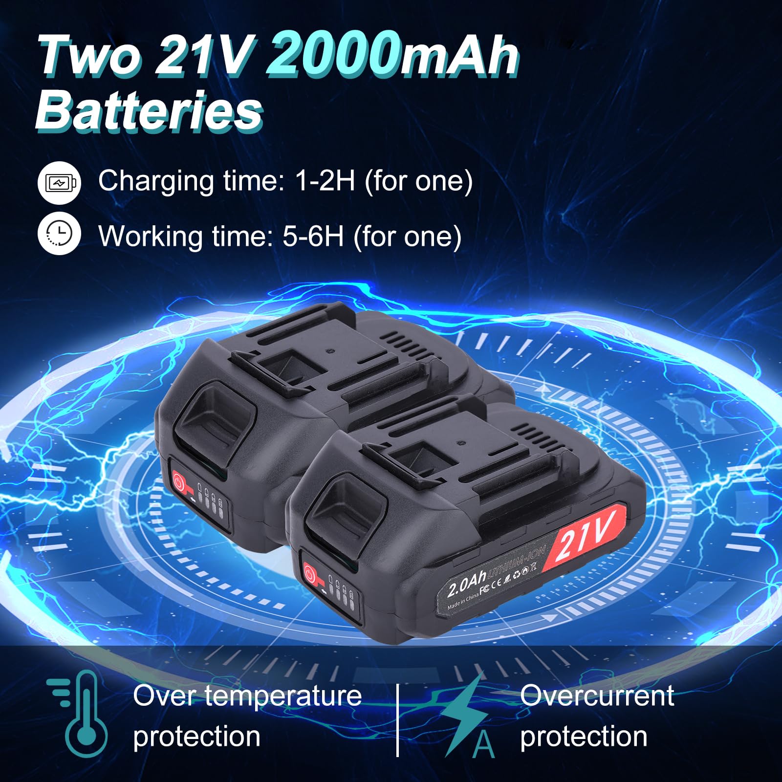 50 mm Tijeras de podar eléctricas - Tijeras de podar eléctricas profesionales de con 2 baterías de 21 V/2000 mAh - Tijeras de podar inalámbricas para podar jardinería, vides de árboles frutales (blue)