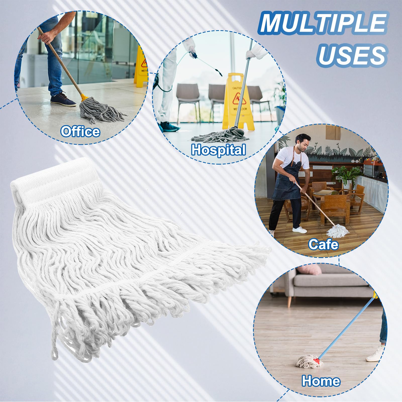 QUARKZMAN 6uds Comercial Trapeador Cabezal Reemplazo, Algodón Cuerda Trapeador Cabeza, Húmedo Limpieza Trapeador Cabeza Recambios para Hogar, Industrial Comercial Uso, Blanco