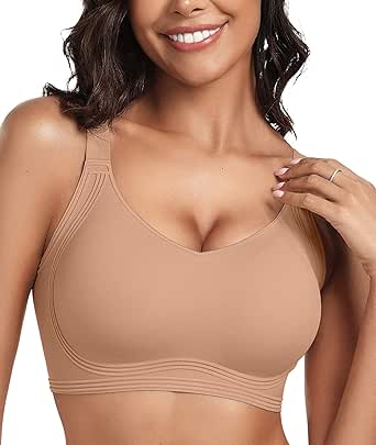 OEAK Womens Seamless Push Up Bras No Underwire Full Coverage Anti Sagging Comfortable Bras V Neck Bra Wireless Everyday Bra Apricot,2XL