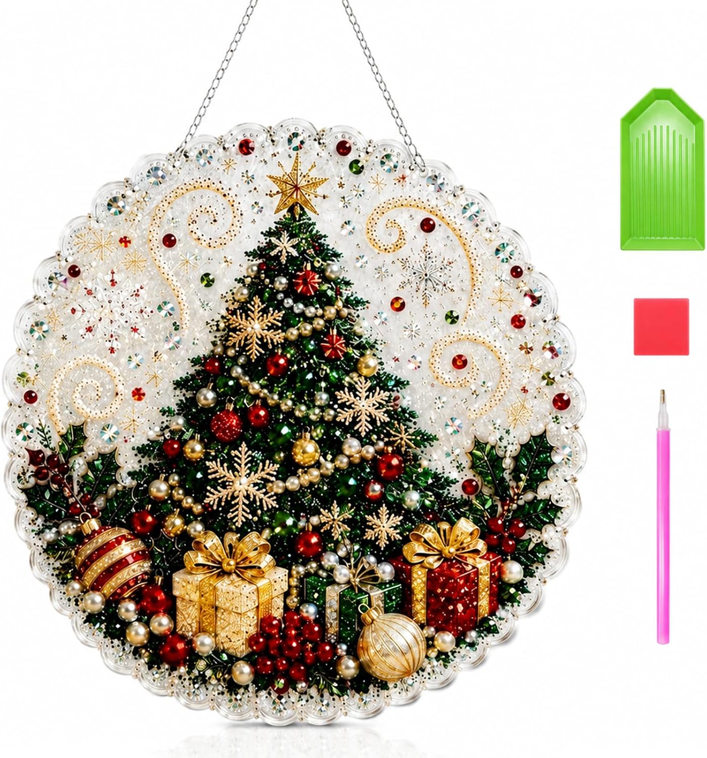 Christmas Tree Pearl Diamond Painting Suncatcher Kit, 3D DIY Window Decor