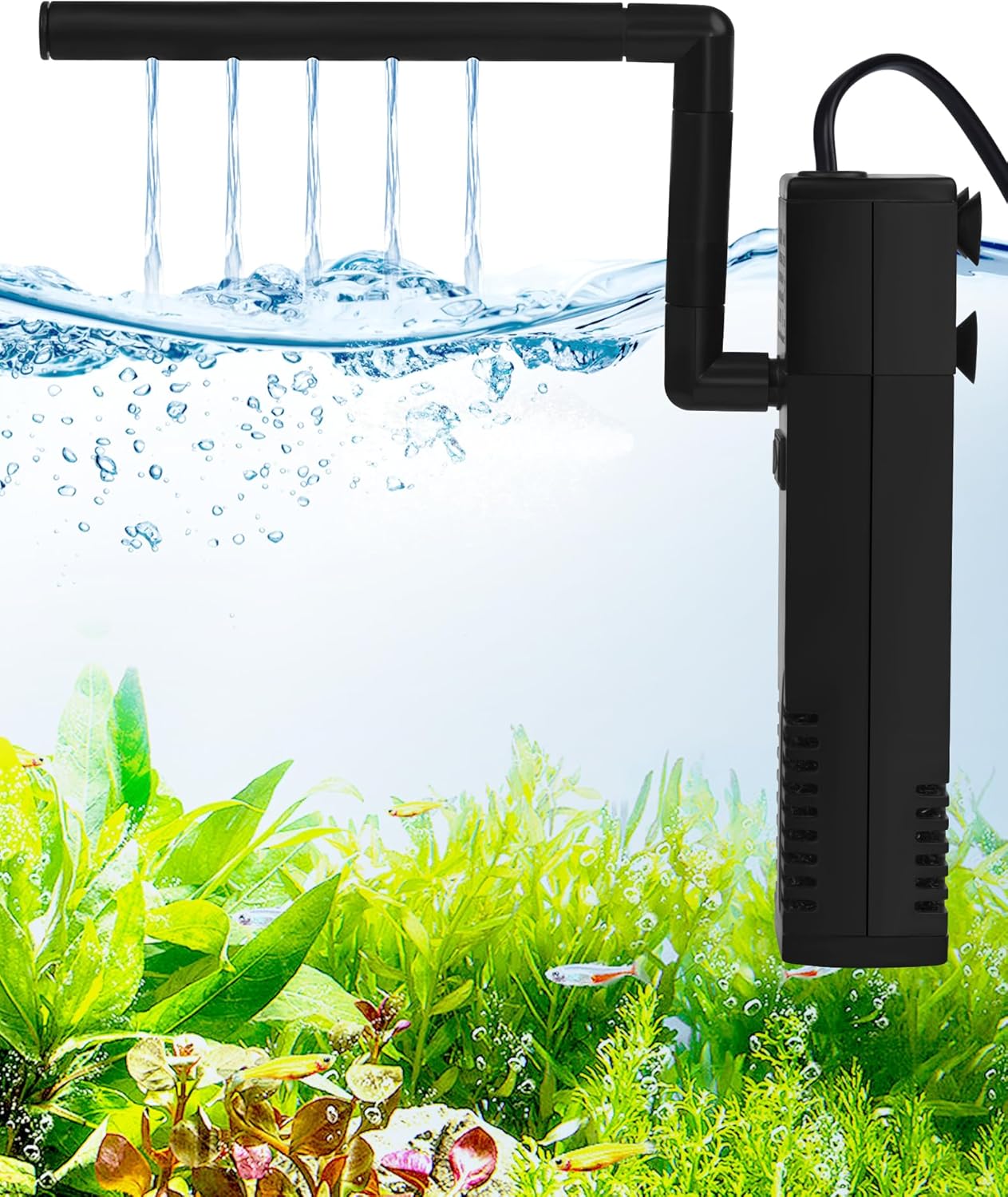 ZITFRI Leiser Aquariumfilter, 60 l, 4 W, Aquariumpumpe, Aquarium-Innenfilter, 4-in-1-Aquariumfilter mit 300 l/h Wasserpumpe für 60 l Aquarium