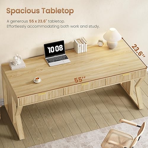 Miniatura 5 de SEDETA - Escritorio ejecutivo de 140 cm con 3 cajones, escritorio de oficina en casa con cajones de almacenamiento, escritorio de computadora y mesa