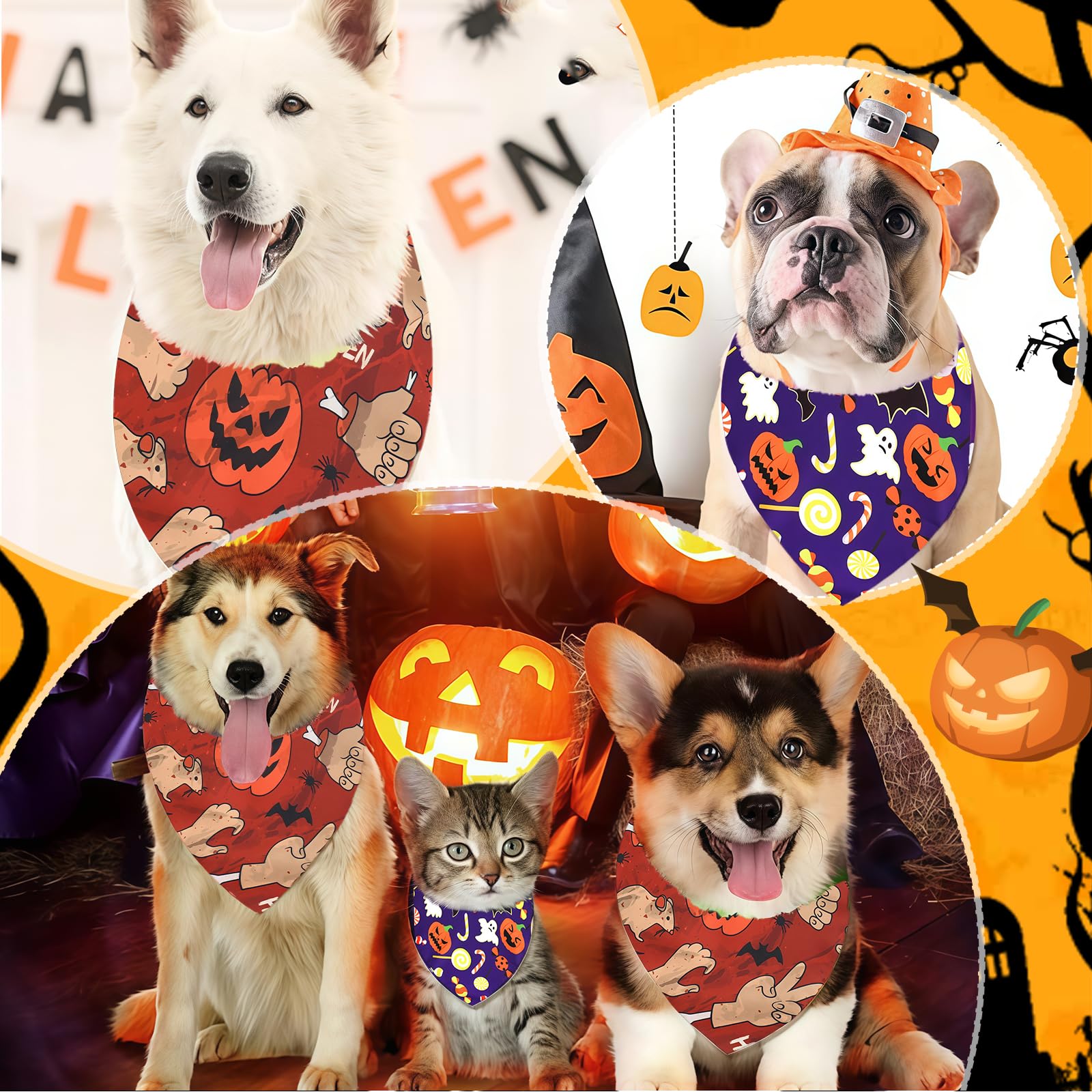 Lot De 2 Bandanas Triangulaires Réglable Pour Chien Avec Motif