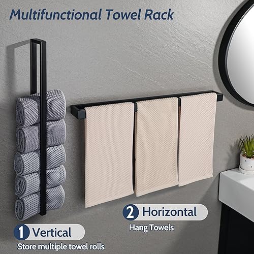 Miniatura 10 de Sayayo Toallero negro mate para baño, toalla de mano de 10 pulgadas, soporte para toallas de montaje en pared, cuadrado SUS304 de acero inoxidable