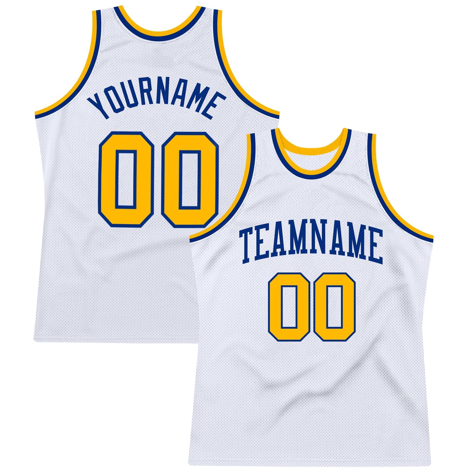 Personalized Basketball Jersey, Basketball Jersey for Men, Custom White Gold-Royal Throwback Basketball Jersey, Basketball Jerseys, Basketball Jerseys for Men, Men Basketball Jersey