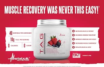 Metabolic Nutrition, TAG, Trans Alanyl Glutamine, 100% L-Glutamine Peptide Powder, Pre Intra Post Workout Supplement, 400 Grams (40 Servings) (Blue Raspberry)