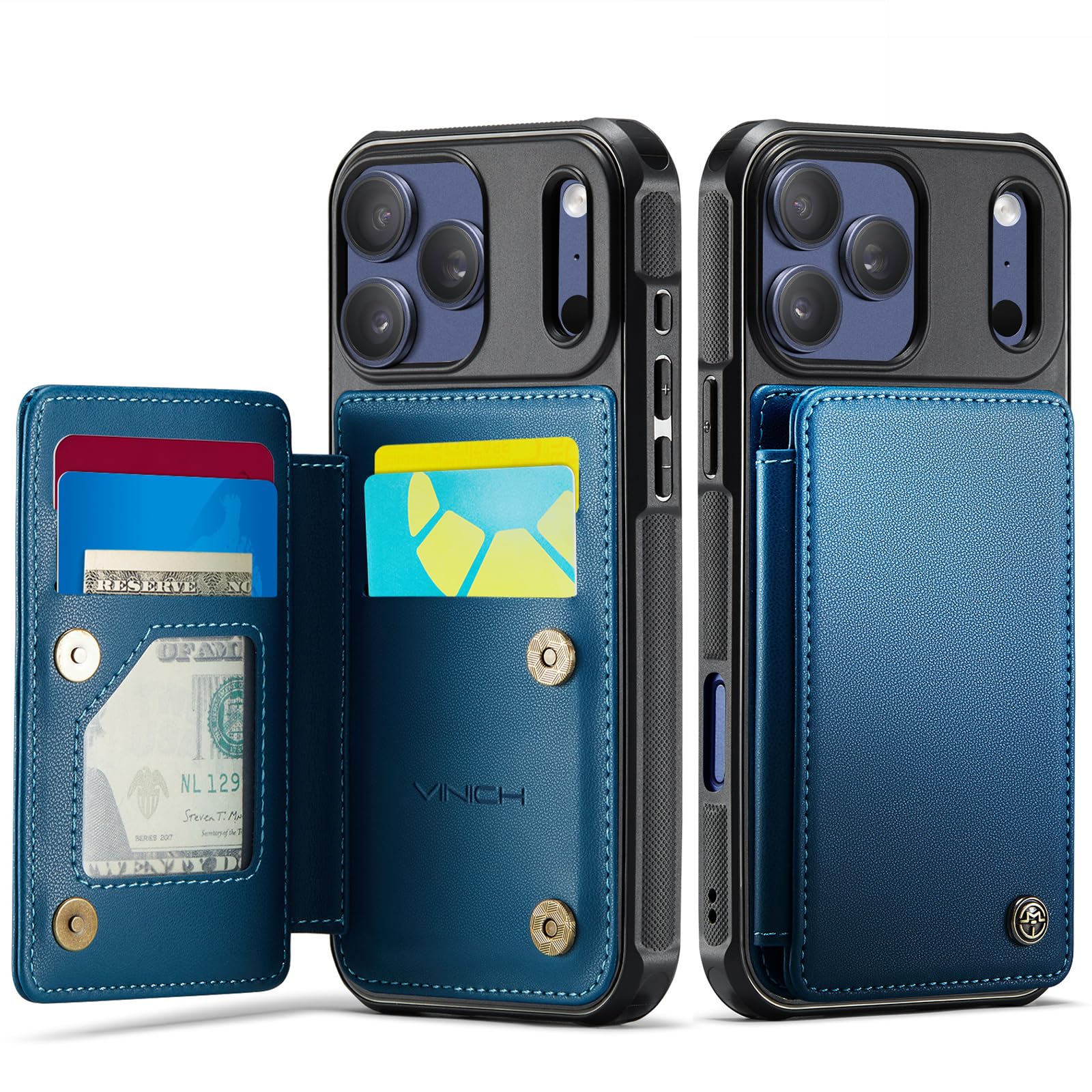 Photo 1 of Vinich for iPhone 17 Pro Max Wallet Case with Card Holder - Blue