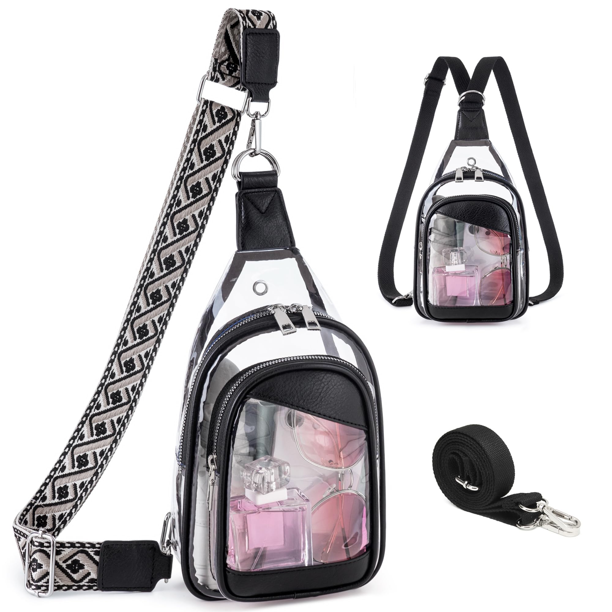 MYHOZEE Clear Bag Stadium Approved Crossbody Sling Bag with 2 Adjustable Straps, Waterproof Transparent PVC Clear Backpack fits Water Bottle & Phone for Concerts, Festivals and Sports Events