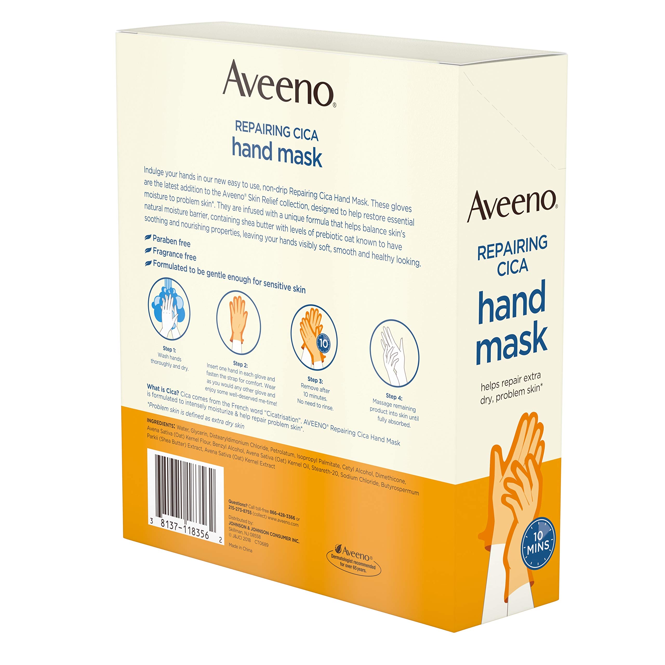 Aveeno Repairing Cica Hand Mask with Prebiotic Oat and Shea Butter, 6 Count
