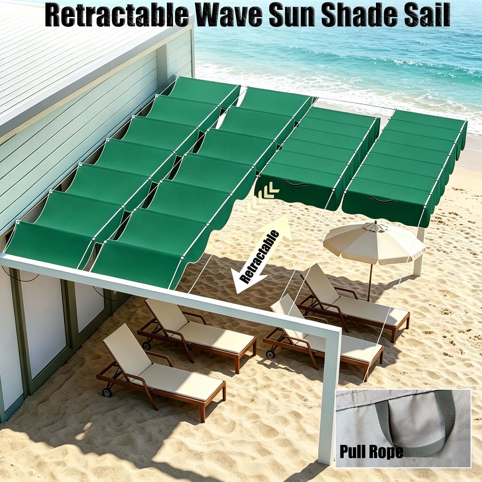 Tenda Parasole a Onda Retrattile 300 x 600 cm Protezione Dai Raggi Uv, con Occhielli e Corda di Fissaggio Tenda da Sole per Esterno Vela Parasole per Terrazze, Pergolato, Verde Scuro