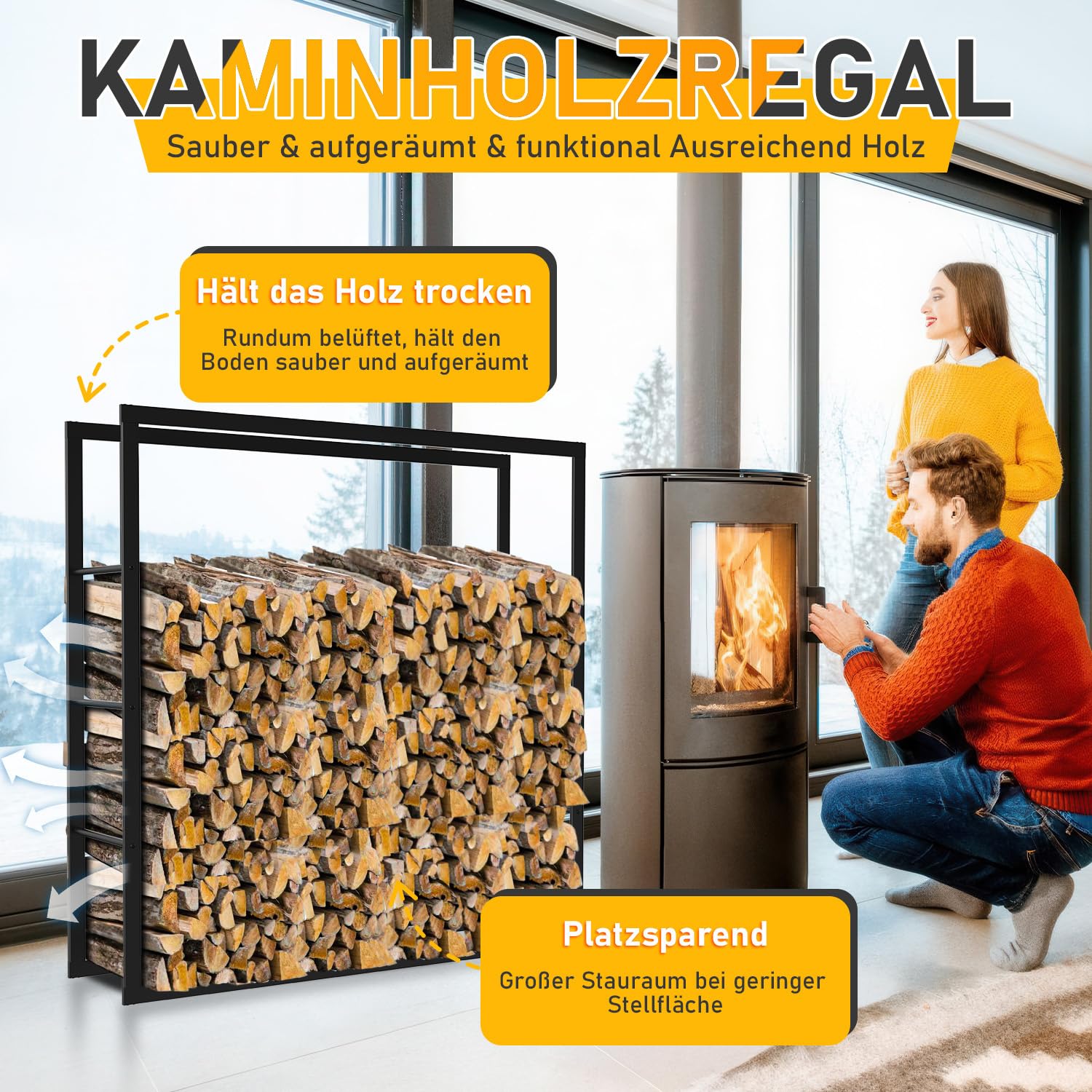 Kaminholzständer Kaminholzregal Aussen 100x100x25cm Extra Großes aus Metall Brennholzregal für Innen & Außen Holzlager für Holzscheite