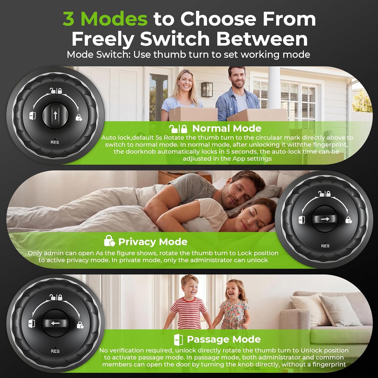 𝐅𝐢𝐧𝐠𝐞𝐫𝐩𝐫𝐢𝐧𝐭 𝐊𝐞𝐲𝐩𝐚𝐝 Door Lock, Smart Biometric Door Knob Support 15M App Control & Auto Lock, 4-in-1 Upgraded Door Lock with 2Keys for Home Office Apartment, Black (Diameter 2.28")
