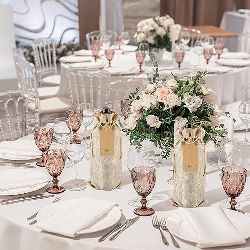 Miniatura 6 de Windyun 50 bolsas de vino de arpillera a granel bolsa de regalo de vino con cordones, bolsas de regalo reutilizables para botellas de vino con