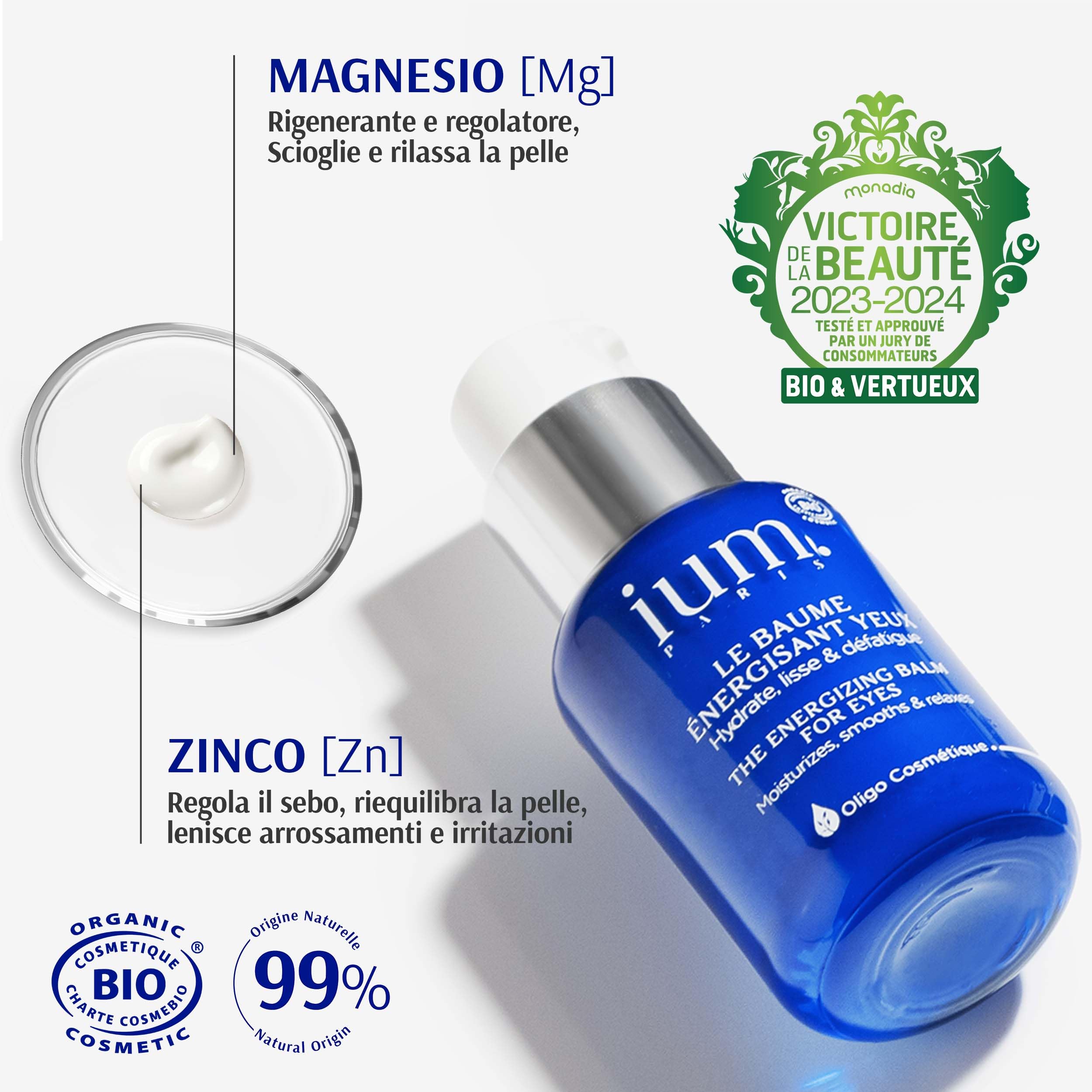 Crema Contorno Occhi Antirughe - Balsamo Energizzante Arricchito con Magnesio e Zinco Naturali - Crema Occhiaie Donna e Anti Borse Occhi Sotto Gli - Bio, Vegano - 30ml