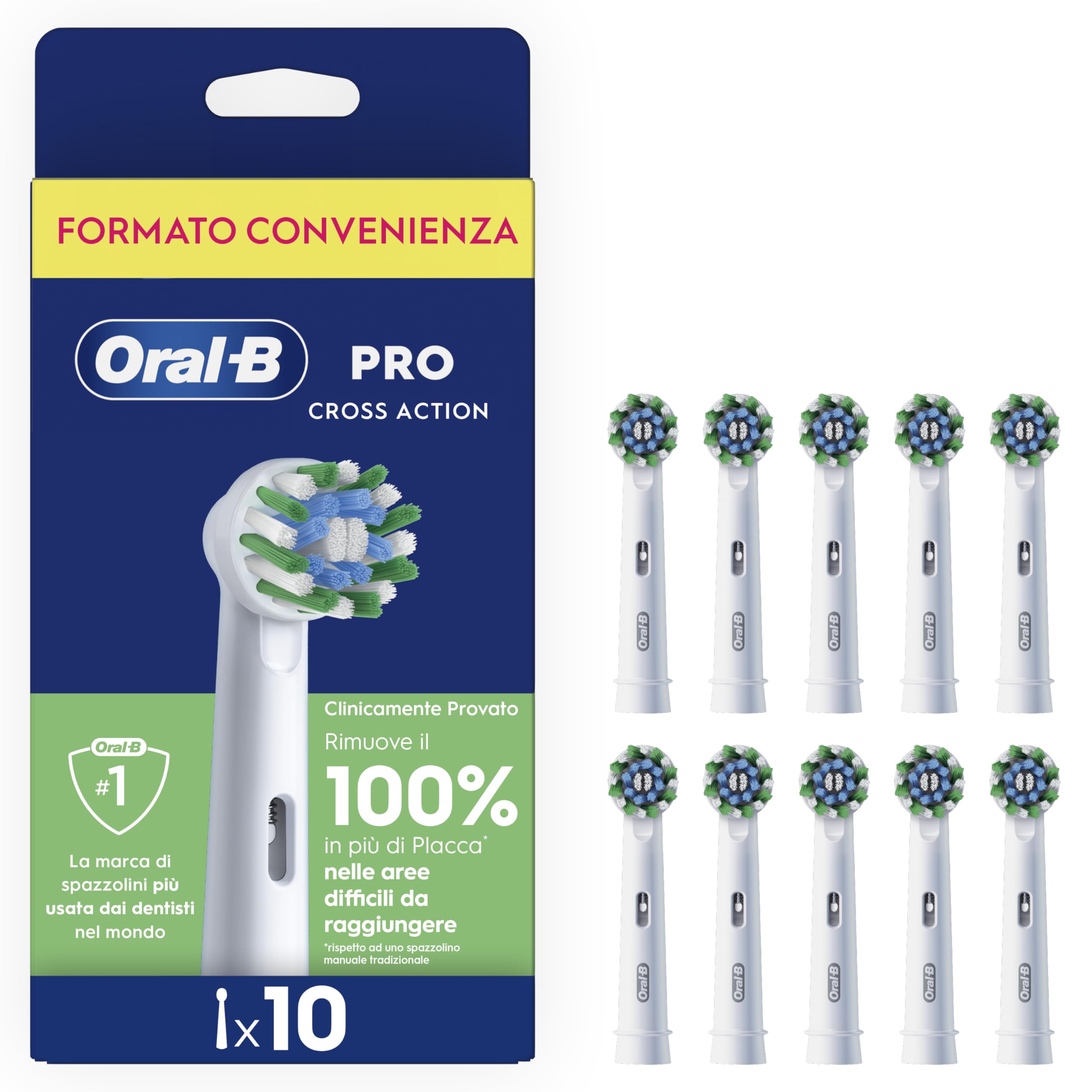 Oral-B Testina Di Ricambio PRO Cross Action Bianca, Confezione Da 10 Testine | 10 Testine di Ricambio per Spazzolino Elettrico, Autentiche, Setole Angolate che 