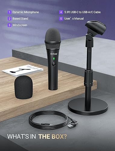 Miniatura 9 de FIFINE Micrófono dinámico USBXLR para grabación de podcasts, juego de micrófono de mano de estudio con soporte de escritorio para voz, voz en off,