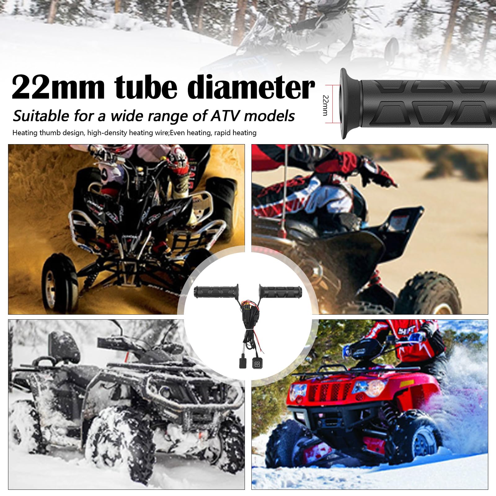 Manopole Riscaldate ATV da 12 V, Overgrip Riscaldato Per Moto Regolabile A 3 Livelli, Impermeabili Con Controllo Intelligente Della Temperatura