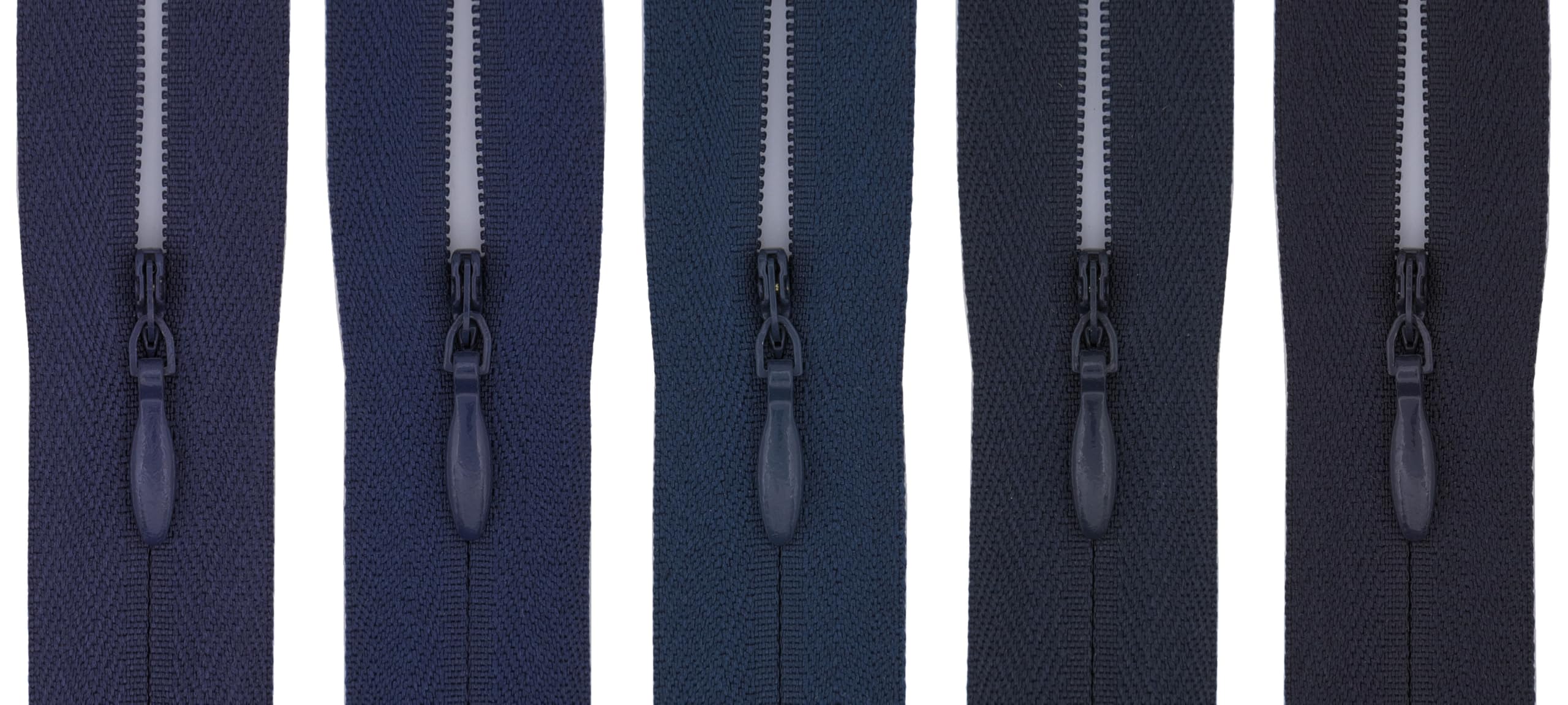 #3 Invisible Zip 22 Inch (56cm) – Close-End-with Woven Tape for Bridal Gowns, Maxi Dresses & Large Upholstery - for Tailoring & Decor - Pack of 5 (5 Different Shades) (Dark Navy Mix)