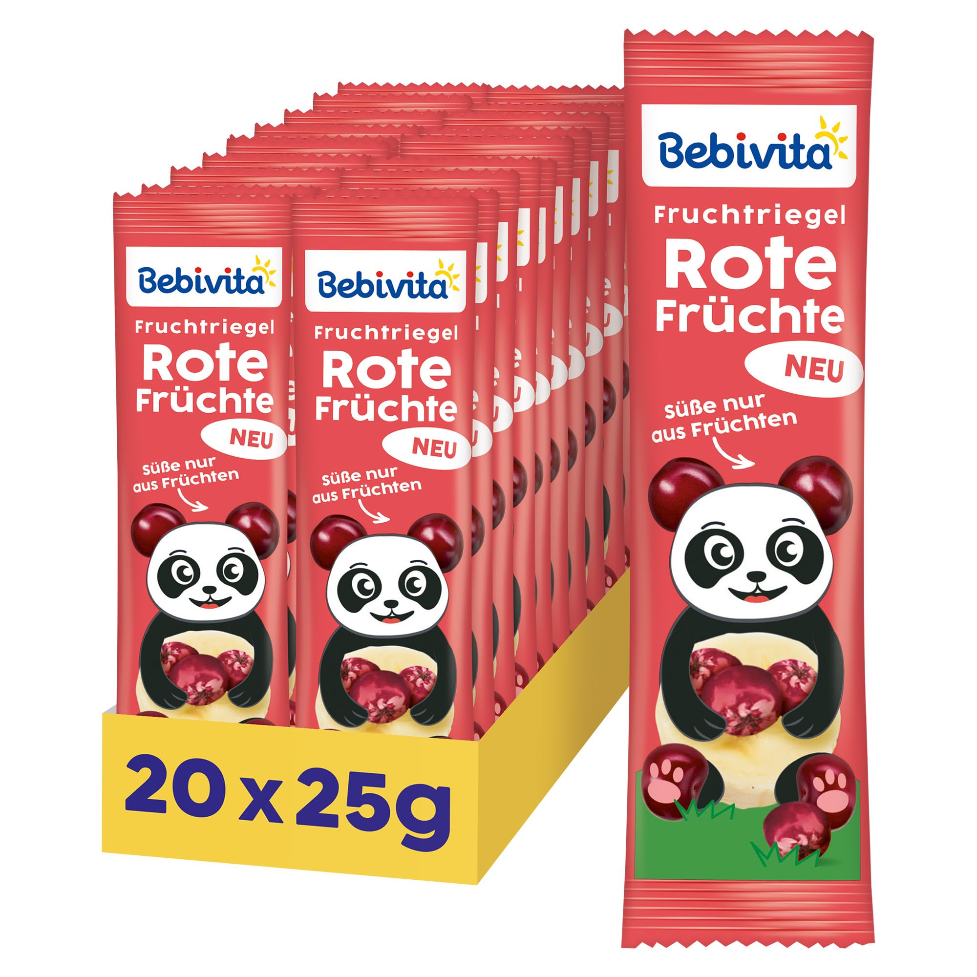 Bebivita Fruchtriegel Rote Früchte (20 x 25g), Süße nur aus Früchten, perfekter Snack für zwischendurch, aus streng kontrollierten und ausgewählten Zutaten