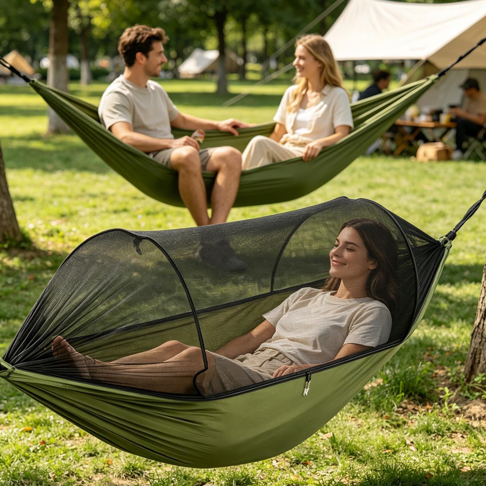 Tentes Hamac pour Camping Tarp de Nuit pour Deux Personnes avec Sangles