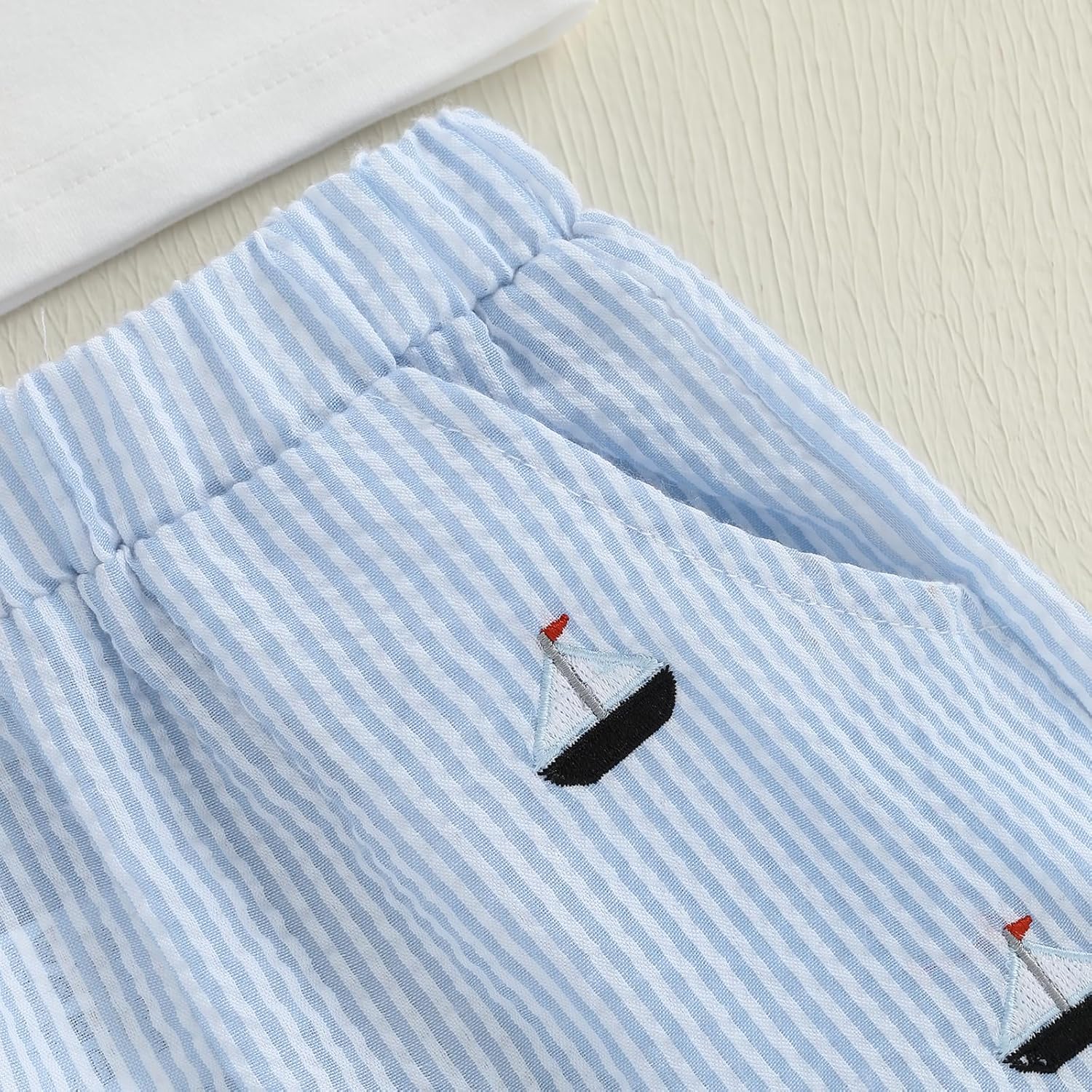Gueuusu Toddler Baby Boy Summer Outfit Sailboat Embroidery Short Sleeve T Shirt Striped Shorts Set Infant Beach Clothes - Image 5