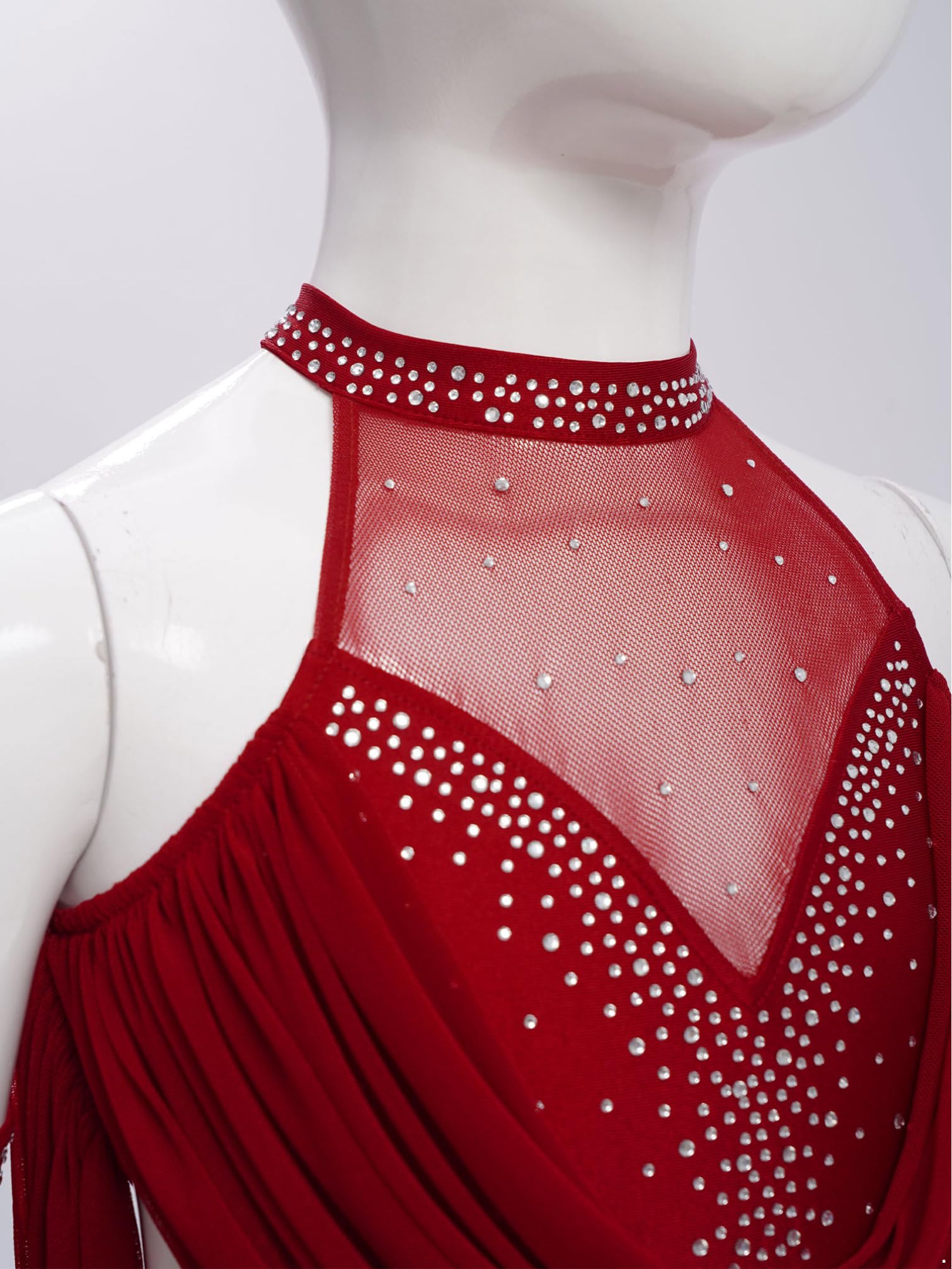 YiZYiF Abito da Ballo Latino per Ragazze con 1 Paio di Guanti a Rete Body da Danza Classica Moderna Vestito Pattinaggio Artistico Costume da Danza