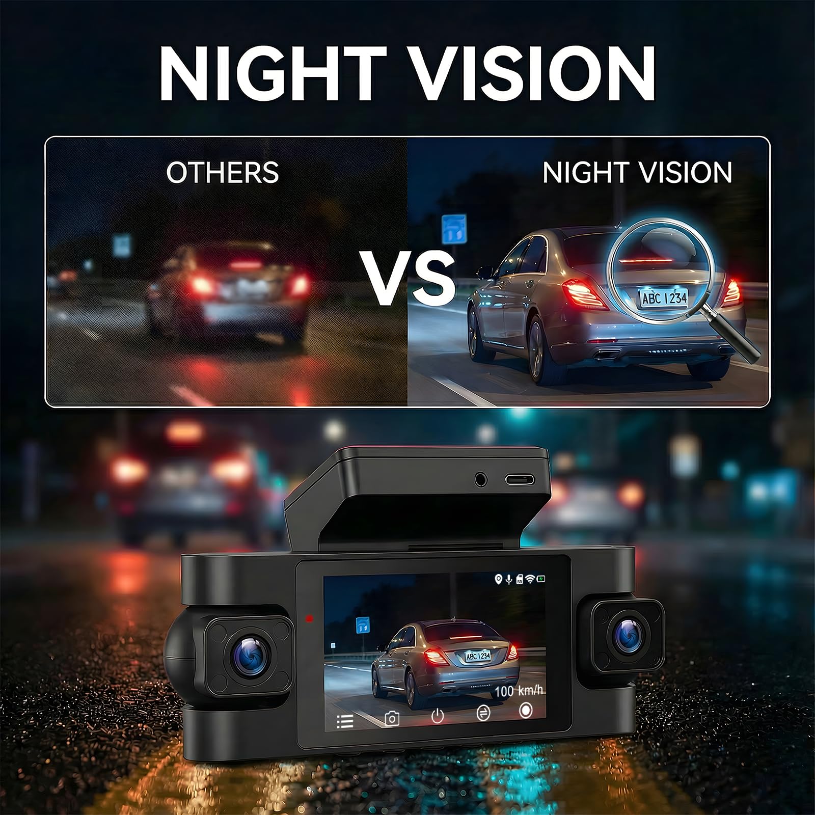 Dash Cam Auto 360 Gradi, 4 Canali Telecamera Frontale Retro e Interna con GPS e 5G WiFi, 2K+3 * 1080P, Schermo IPS da 3 Pollici, Visione Notturna, Modalità Parcheggio 24/7, G-Sensore