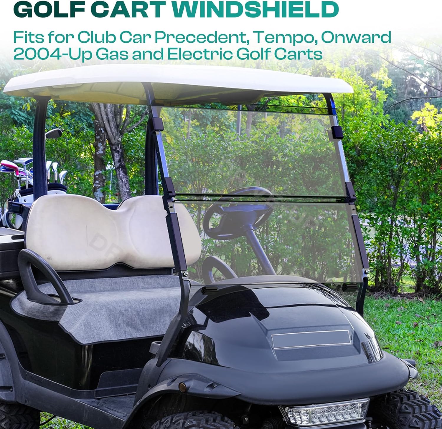 DRIVE UP Club Car Windshield, Golf Cart Windshield Compatible with Club Car 2004-Up Precedent, Onward, Tempo Golf Carts, Foldable Windshield Impact Resistant and UV Protection, Clear/Tintd