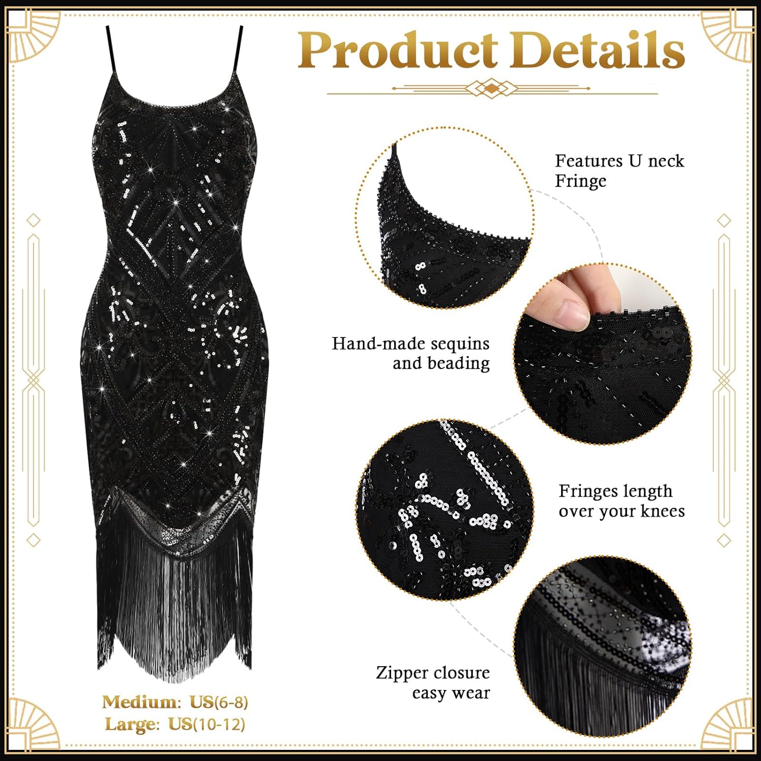 Shinymoon 1920s Flapper Costume Accessories Set for Women Flapper Headband Pearl Necklace Sequins Fringe Set for Party Outfit - Image 2