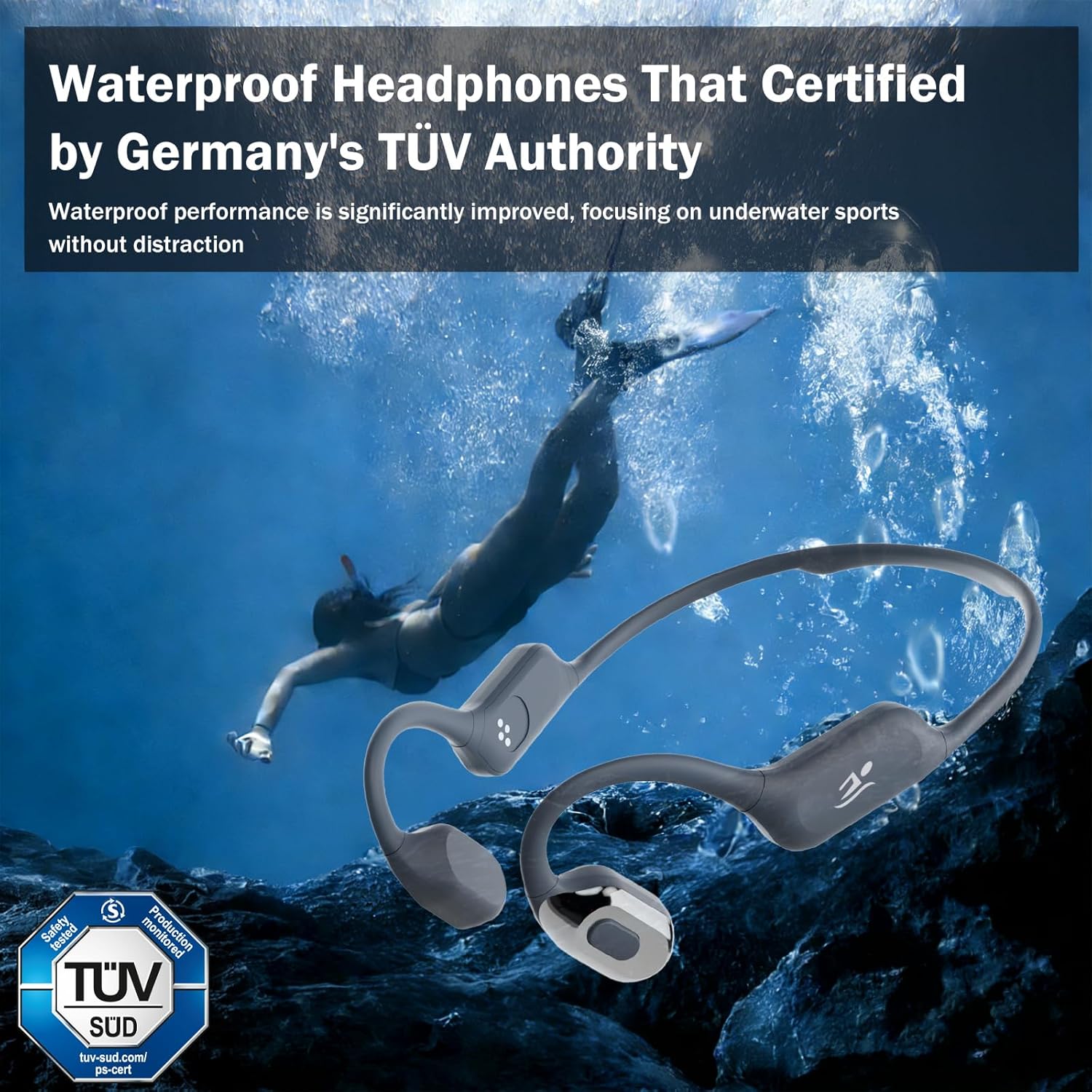 Swimming Bone Conduction Headphones with Night Safety Light, IP68 Waterproof 32G MP3 Memory, Soft Silicone Underwater Headphones,Submersible Sport Earbuds/Earphone for Swimming Diving-Platinum Silver - Image 2