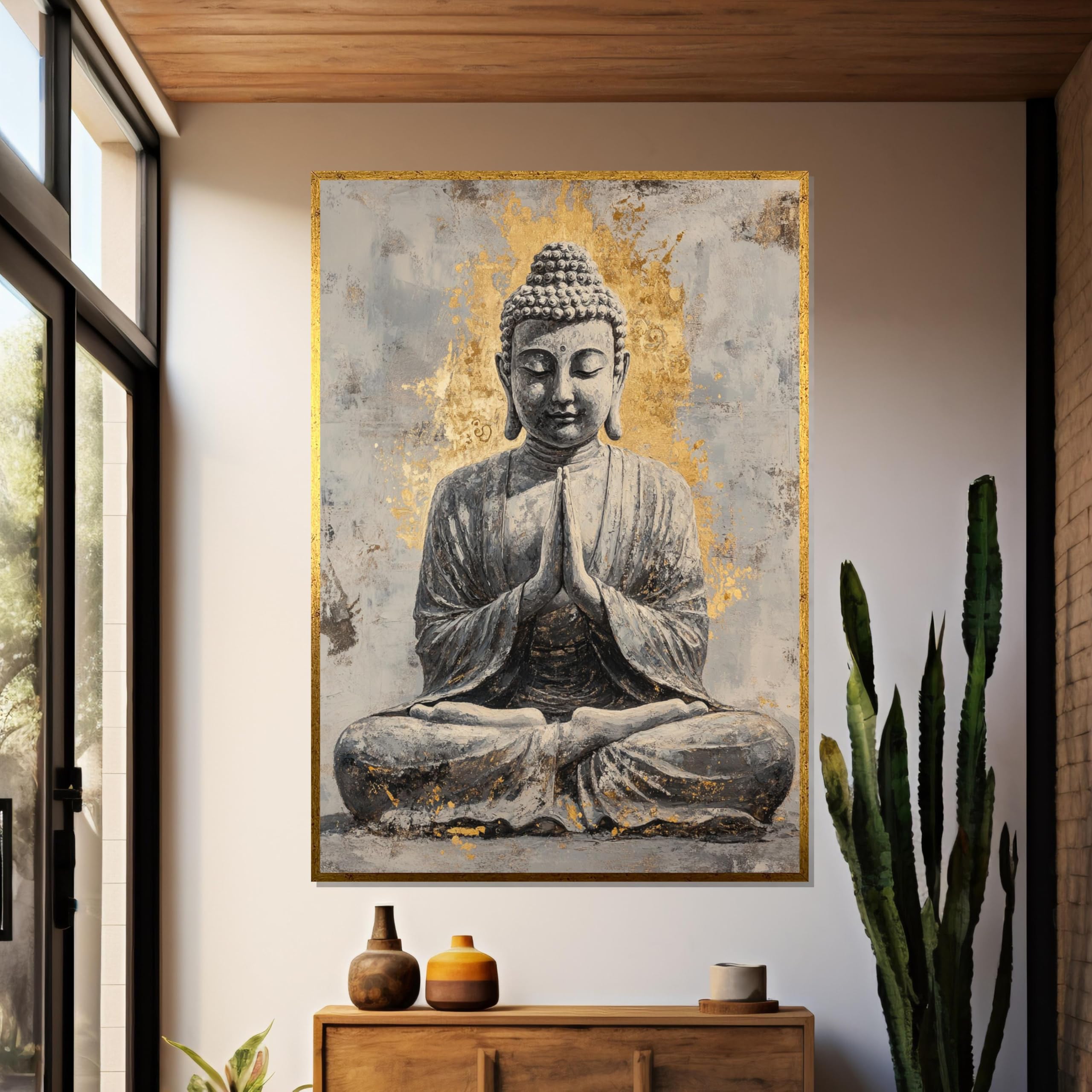 TONGYINLI Złoty Budda obraz na płótnie klasyczna medytacja zen sztuka ścienna plakaty i druki oświetlenie projekt na płótnie dekoracja domu (20x30 cm/rama wewnętrzna)