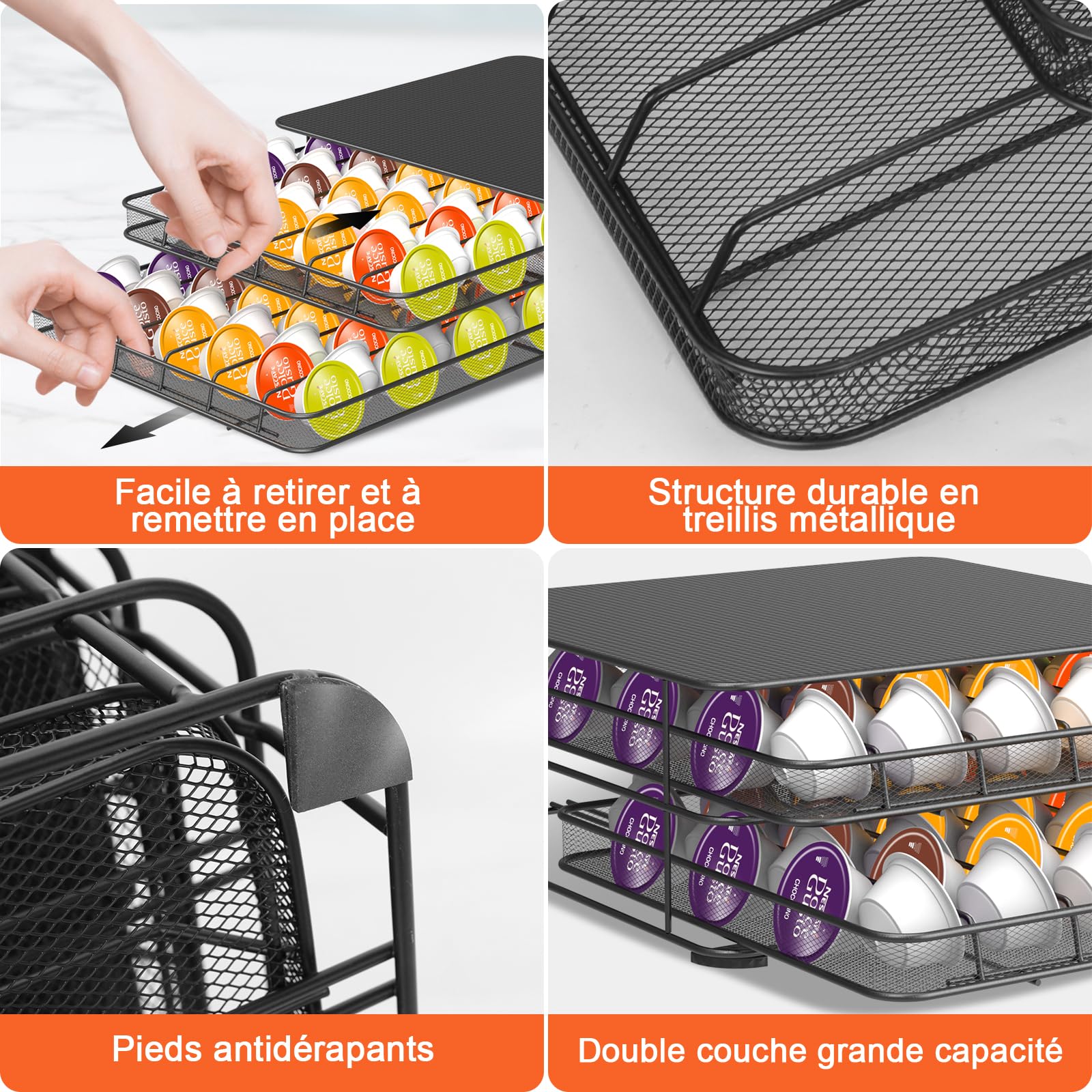 Masthome Rangement Capsules pour Dolce Gusto, Support Capsules de Café pour 72 Capsules, Porte Capsules à 2 Tiroirs Grande Capacité avec Surface Anti-Vibration, Noir