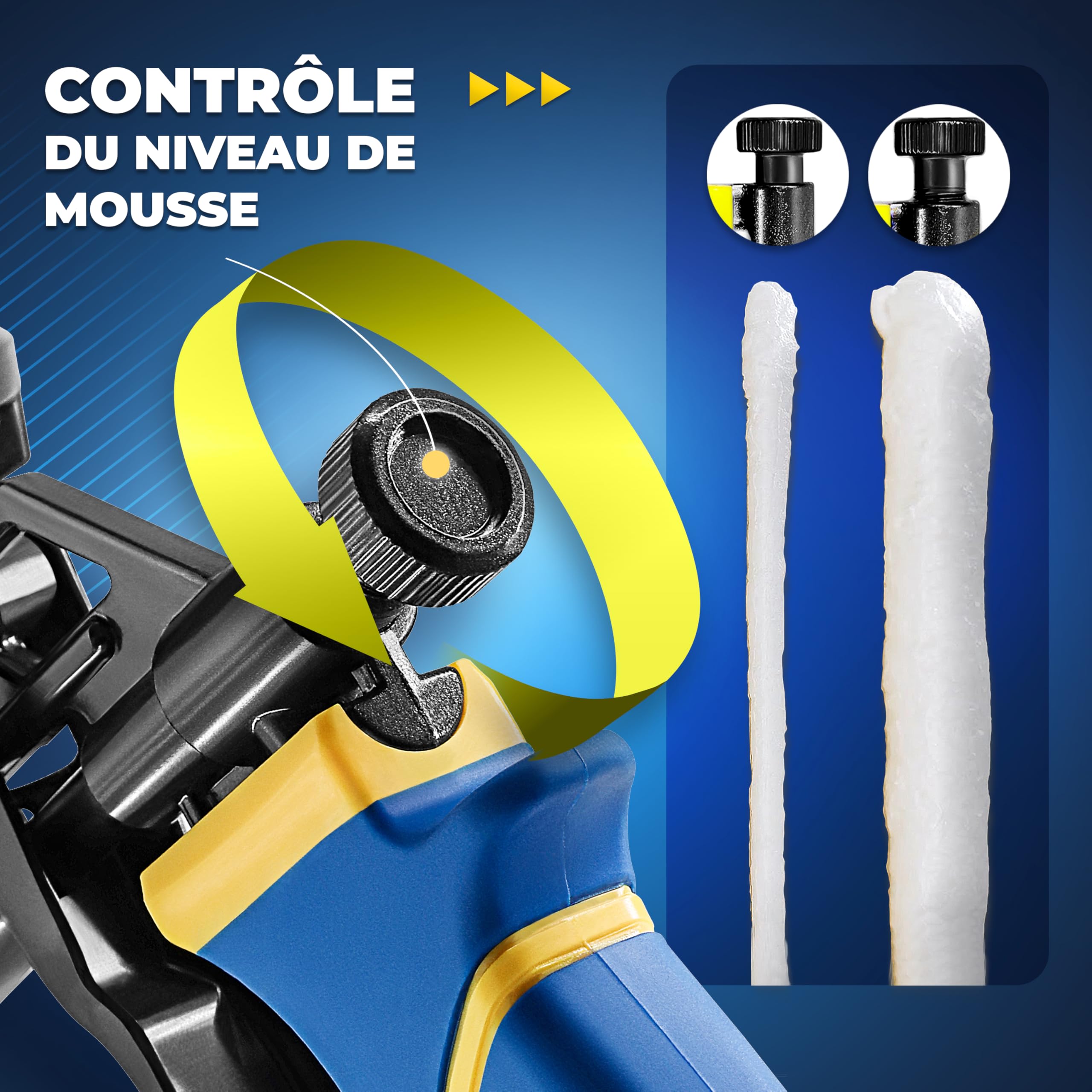 S&R Pistolet à Mousse Expansive Polyuréthane Pistolet à Calfeutrer Professionnel avec sortie mousse réglable et précise. Support cartouche en Téflon.