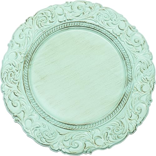 Simply Elegant Plato cargador de plástico con borde de filigrana Placa de servicio para fiestas, cenas, bodas, quinceañeras y eventos, 13 pulgadas