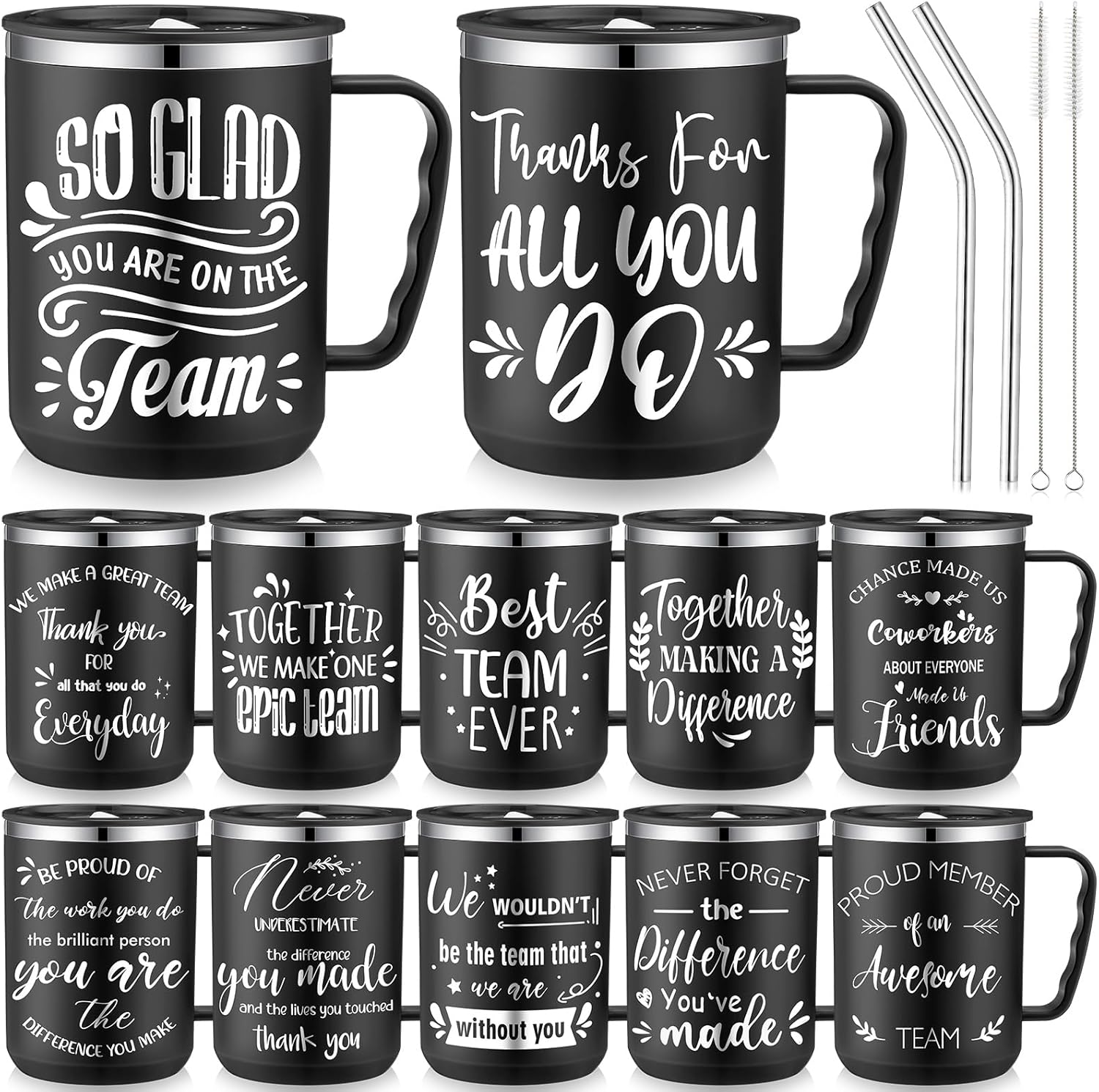 Lallisa 12 Pcs Employee Appreciation Gifts Bulk 17 oz Travel Coffee Mug with Lid Handle for Women Thank You Gifts Stainless Steel Tumblers Insulated Mug for Coworker Teacher (Black)