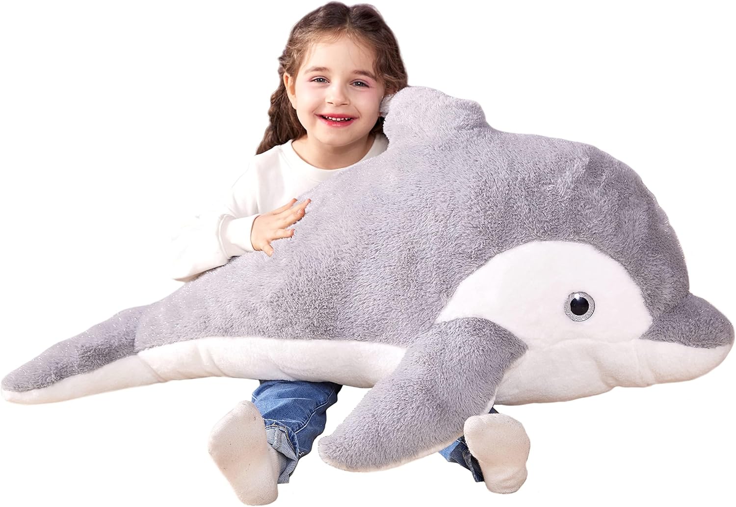 IKASA Large Dolphin Stuffed Animal Plush Toy,39" Giant Cute Jumbo Soft Toys,Huge Big Size Fluffy Fat Marine Ocean Sea Life Plushie,Gifts for Kids