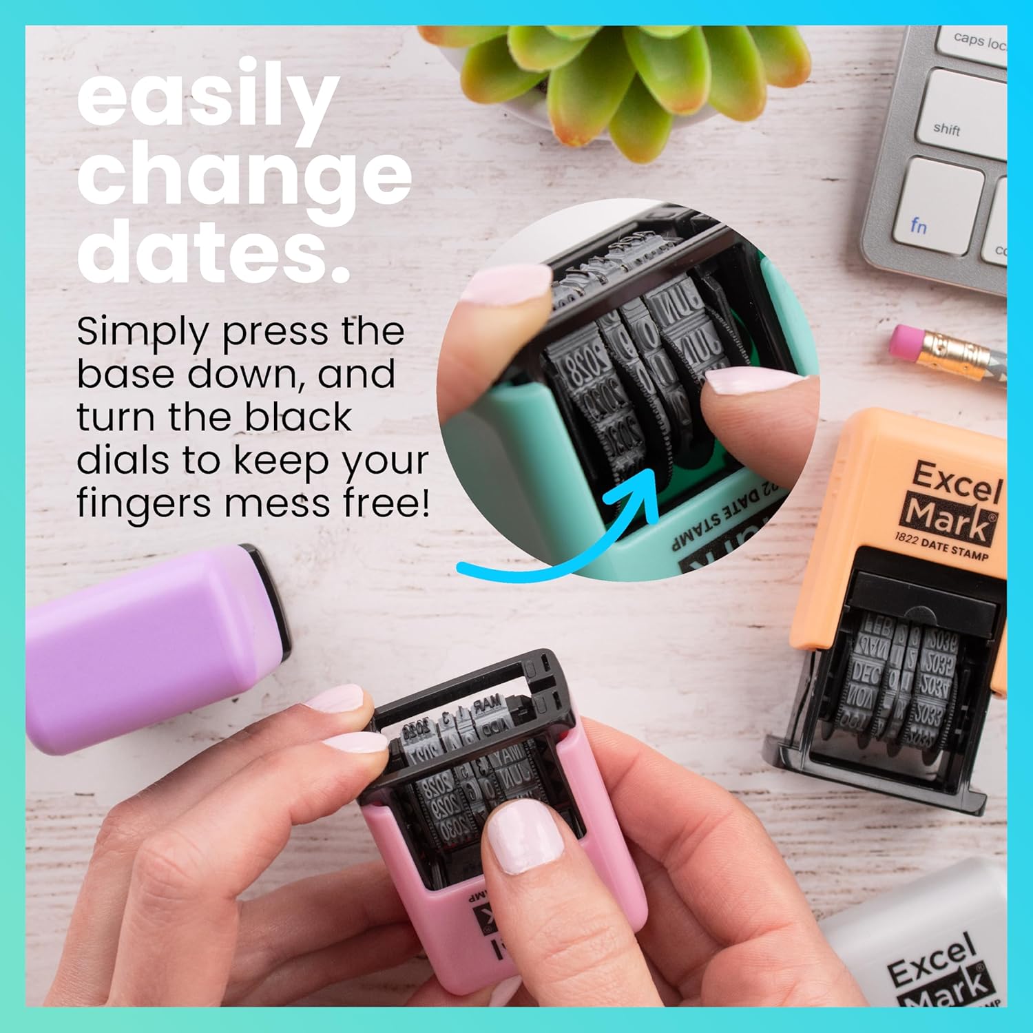 ExcelMark 1822 Self Inking Date Stamp – Perfect for Shipping, Receiving, Expiration and Due Dates (Black Ink, Violet Mount)