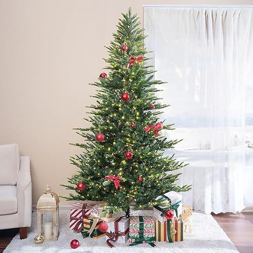 Miniatura 112 de Naomi Home Árbol de Navidad nórdico de 7.5 pies con luces, árbol de Navidad realista y encantador preiluminado con 1266 puntas de rama, 700 luces
