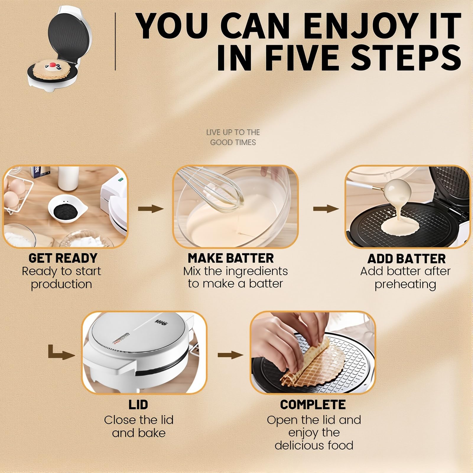 Macchina Per Coni Per Waffle Elettrica Da 1000 W, Macchina Per Coni Gelato Con Stampi Per Gelato E Rivestimento Antiaderente, Macchina Per Waffle A Bolle Di Riscaldamento Su Entrambi I Lati Per Feste