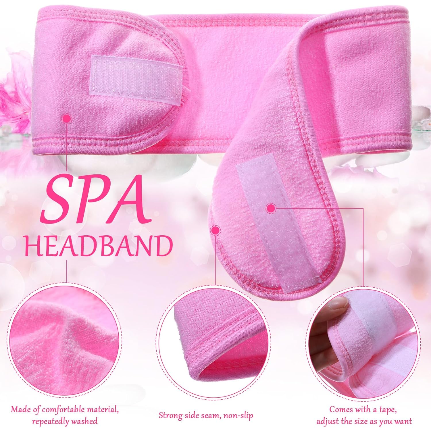 Hoteam 24 Pcs Spa Facial Spa Headband Bulk Skincare Headband Adjustable Face Wash with Tape Terry Cloth Stretch for Make Up Washing Face Shower Facial Mask Yoga