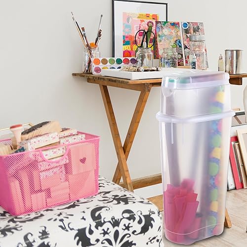 Miniatura 6 de Rubbermaid Wrap N' Craft - Organizador de papel de regalo de plástico con compartimento superior de almacenamiento para adornos para 20 rollos