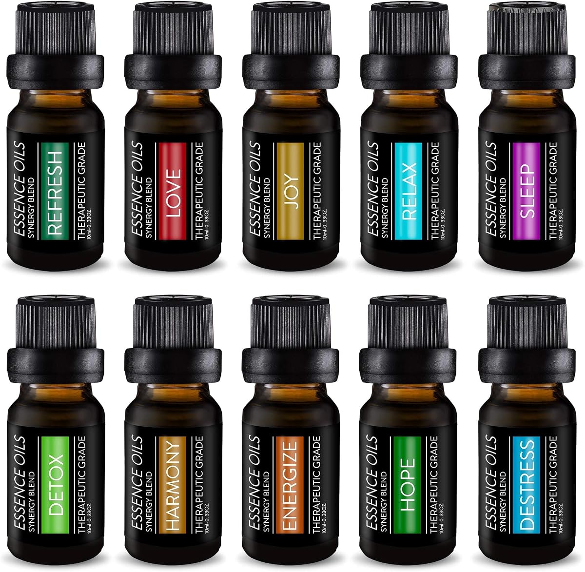 Pure Daily Care Aromaterapia Top 10 Juego de mezclas de sinergia de aceites esenciales - Mezclas de aceites de sinergia de grado terapéutico - Mejora la mente, el cuerpo y el espíritu - Mezclas de 10 x 10 ml - Sin rellenos ni aditivos