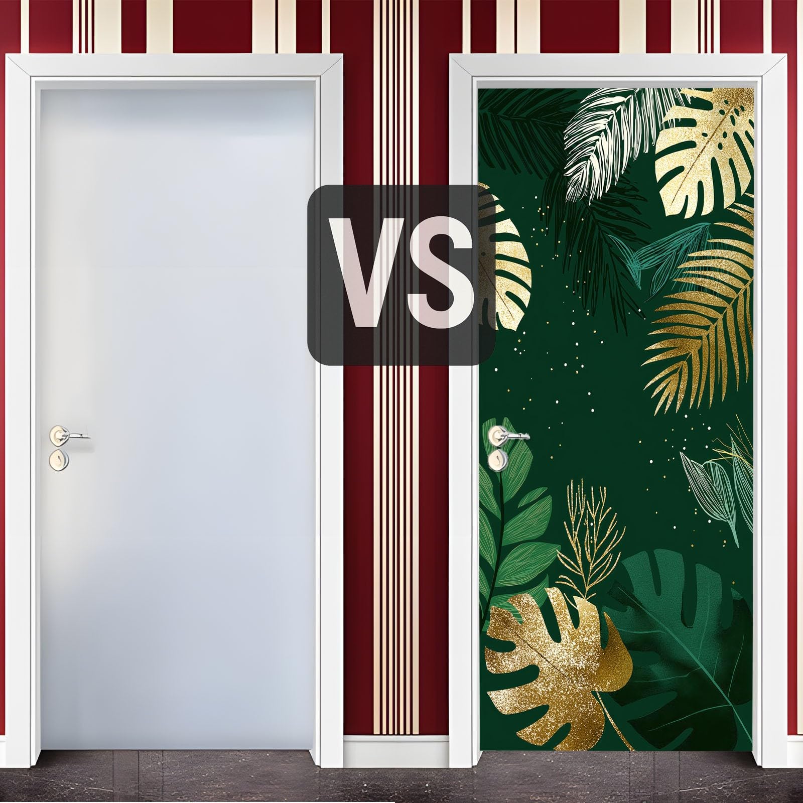 Samoprzylepna naklejka na drzwi z motywem roślin, 80 x 210 cm, tropikalne liście, monstera, wodoodporna tapeta na drzwi z folii samoprzylepnej, ciemnozielona dekoracja DIY, plakat PCW, tapeta na drzwi
