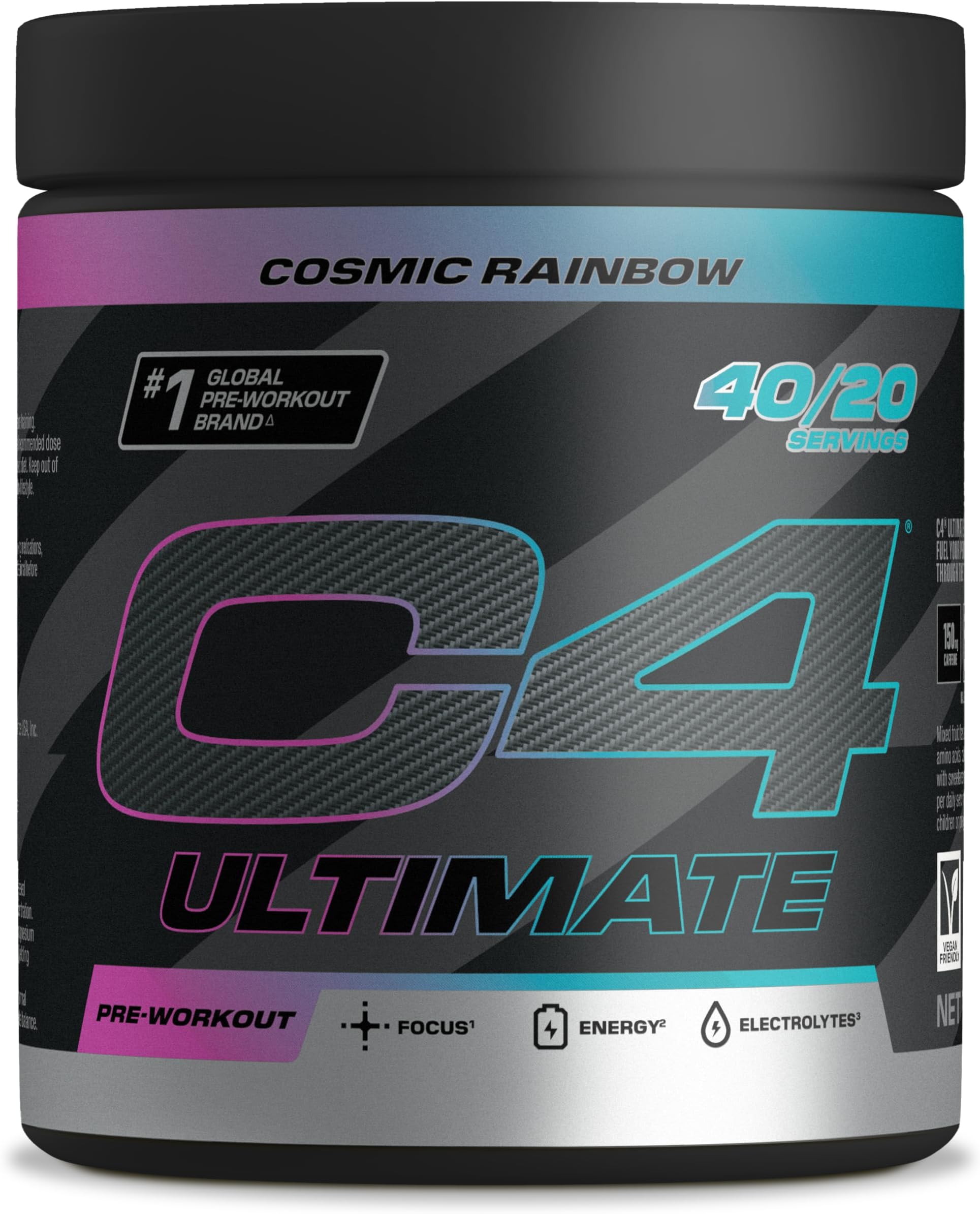 CELLUCOR C4 Ultimate Pre Workout Powder Cosmic Rainbow 20 Servings, 40 if Single Scooped,Zero Sugar Pre Workout with Caffeine 300mg, L Citrulline 6000mg, Beta Alanine 4800mg, Vitamins and Electrolytes