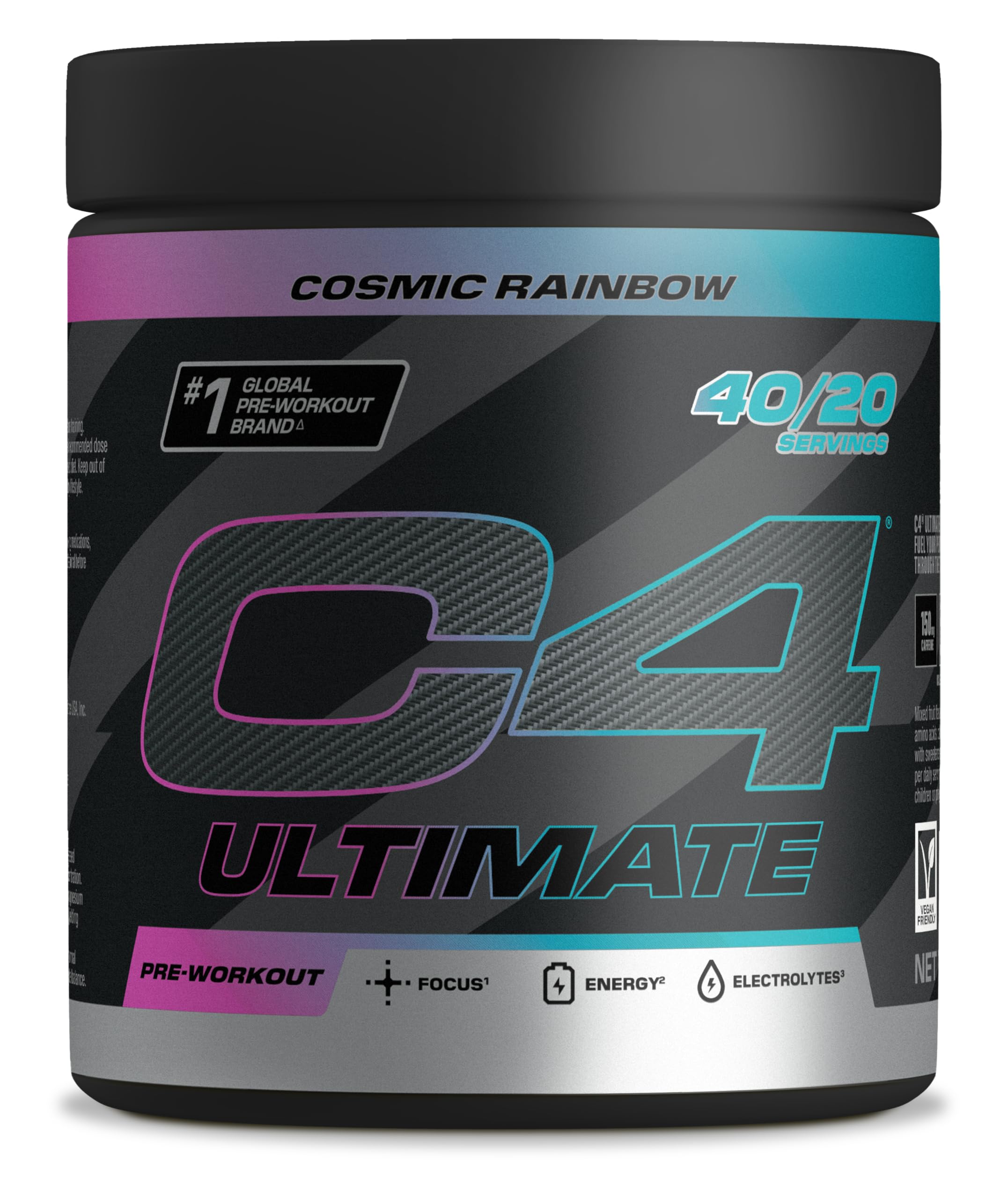 C4 Ultimate Pre Workout Powder Cosmic Rainbow 20 Servings, 40 if Single Scooped,Zero Sugar Pre Workout with Caffeine 300mg, L Citrulline 6000mg, Beta Alanine 4800mg, Vitamins and Electrolytes