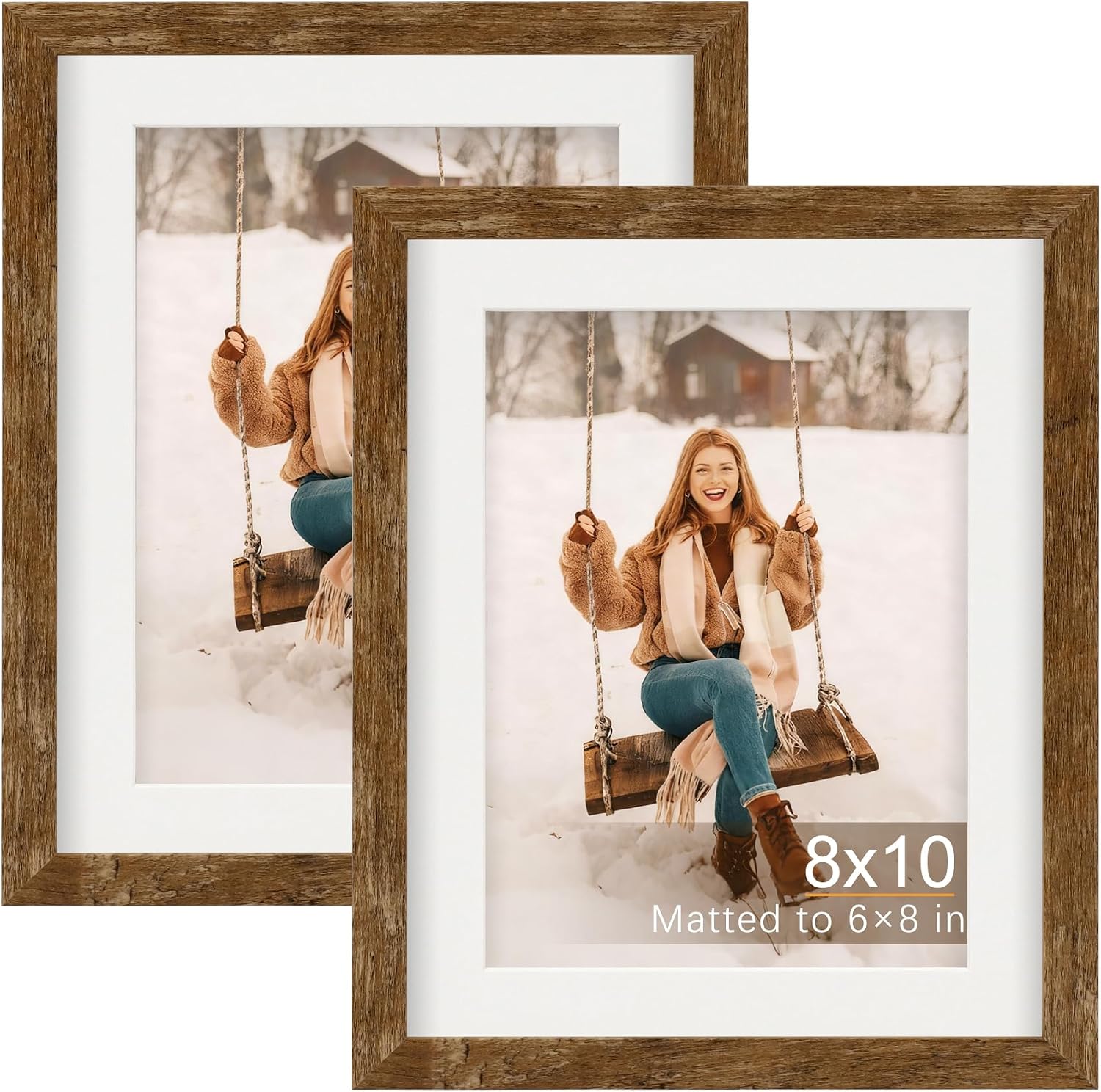 TOFOREVO 8x10 Picture Frames with 6x8 Mat Set of 2, Rustic Brown