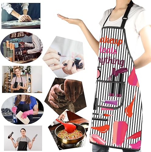 Miniatura 6 de MBMSO Delantales de maquillaje con bolsillos, delantal de maquillaje para artista, esteticista, regalo, cosmetología, regalo para estudiantes