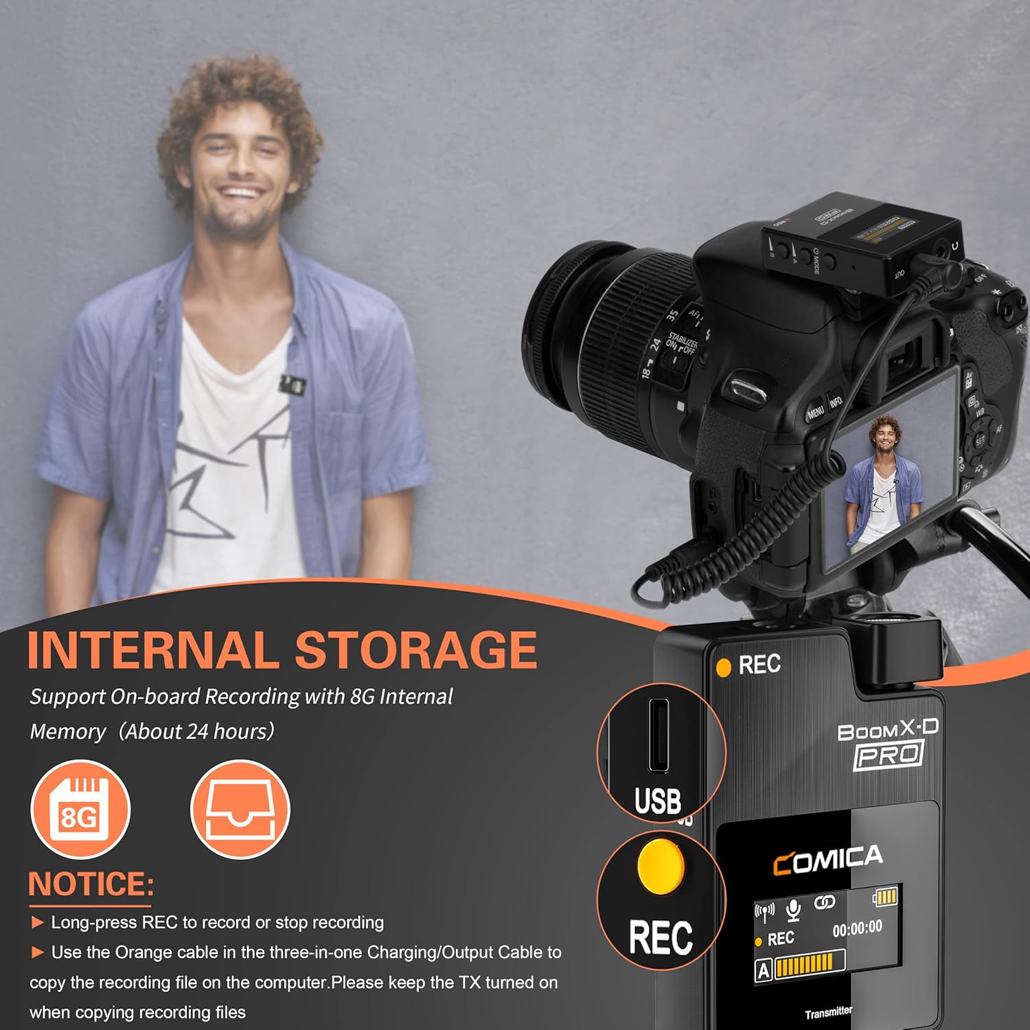 COMICA BoomX-D2 PRO Wireless Lavalier Microphone for iPhone Android Camera PC, Lapel Mic with 16GB Storage, Safety Audio Track, Noise Cancellation, Lav Mic for YouTube TikTok Video Recording - Image 5